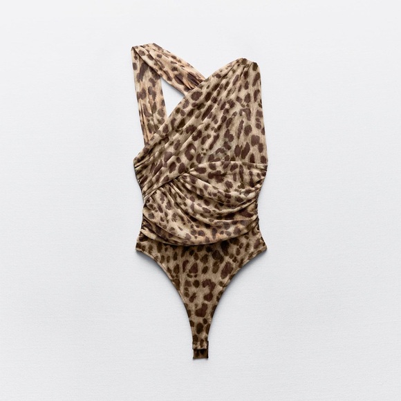 ZARA DRAPED ASYMMETRICAL TULLE BODYSUIT - Picture 3 of 7